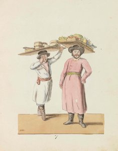 पनीर और हेरिंग बेचने वाला फल विक्रेता और किसान द सेंट पीटर्सबर्ग..., 1799 की श्रृंखला से।