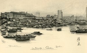 पर्ल नदी, कैंटन, चीन, 1898 पर नावें। द्वारा क्रिश्चियन विल्हेम एलर्स