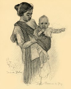 यूरोपीय बच्चे के साथ जावानीस नानी, मैगलैंग, 1898।