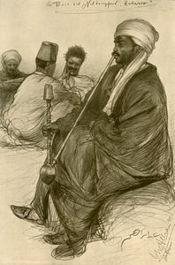 हतासू स्टीमबोट, मिस्र, 1898 में पानी के पाइप से धूम्रपान करता हुआ आदमी। द्वारा क्रिश्चियन विल्हेम एलर्स