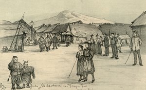 मार्केट प्लेस, त्सिंगताओ, चीन, 1898। द्वारा क्रिश्चियन विल्हेम एलर्स