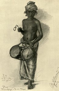 पिना - एक बौद्ध मंदिर, कैंडी, सीलोन, 1898 में ढोलकिया लड़का। द्वारा क्रिश्चियन विल्हेम एलर्स