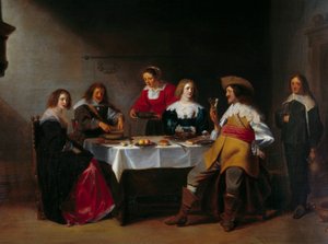 क्रिस्टोफ़ वान डेर लामेन (1606-1651) (ई.सी.फ्लैम) 17वीं सदी के रूएन, मुसी डेस बेक्स आर्ट्स द्वारा पेंटिंग "" कंपनी मील"" का विवरण।