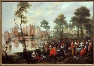 गैलेंट सीन पार्क में नाश्ता। क्रिस्टोफ़ वान डेर लामेन की पेंटिंग (1606-1651)