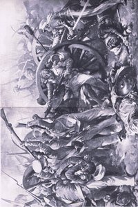 माई की लड़ाई, 17 फरवरी 1843: द फ़ाइट ऑन द गन्स, इलस्ट्रेशन फ्रॉम ब्रिटिश बैटल ऑन लैंड एंड सी, 1915 द्वारा क्रिस्टोफर क्लार्क