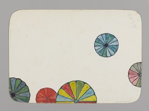 छोटे कार्ड को स्टाइलिज्ड क्राइसेंटहेम (वर्सो), c.1880 (wc, काली स्याही और बहुत पतले कार्ड स्टॉक पर मेटालिक पेंट) से सजाया गया है।