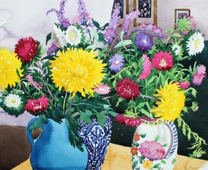 Asters के साथ आंतरिक (कागज पर पानी के रंग) द्वारा क्रिस्टोफर रायलैंड