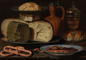 फिर भी जीवन के साथ चीज, बादाम और प्रेट्ज़ेल, c.1615