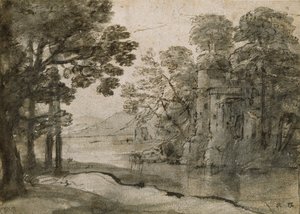 पेड़ों के बीच पनचक्की, c1635-1638 द्वारा क्लाउड लोरेन
