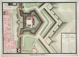 संत-सौवेउर का किला, लिली, 1728 में, &39;ट्राईट डी फोर्टीफिकेशन&39; (कागज पर स्याही और wc से कलम) द्वारा क्लाउड मैसेज