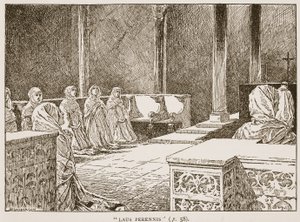 Laus Perennis, HDM Spence-Jones, पब द्वारा &39;द चर्च ऑफ़ इंग्लैंड: ए हिस्ट्री फॉर द पीपल&39; का चित्रण। c.1910 (सीपिया फोटो) द्वारा क्लाउड शेपर्सन
