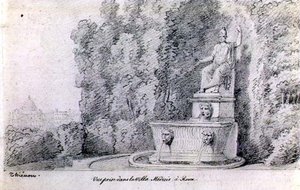 विला मेडिसी, रोम के बगीचे में एक फव्वारे का दृश्य, c.1815-20 (कागज पर पेंसिल)