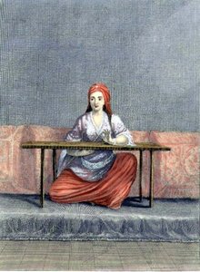 तुर्की की महिला कढ़ाई, सी. डू बोस द्वारा उकेरी गई, 18वीं सदी की शुरुआत में (उत्कीर्णन) द्वारा क्लाउड डू बोस