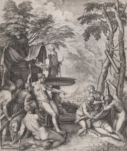 डायना डिस्कवरिंग कैलिस्टो की गर्भावस्था, 1566। द्वारा कॉर्नेलिस कॉर्ट