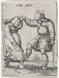 एक महिला के साथ एक बैंडेड फुट नृत्य के साथ एक आदमी, 1572 (रखी कागज पर उत्कीर्णन)