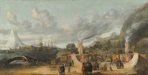 व्हेल-तेल रिफाइनरी, 1639 के सिमरनबर्ग गाँव के पास द्वारा कॉर्नेलिस डी मैन