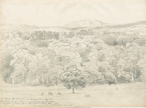व्रोट्स्ले हॉल - माल्वर्न हिल्स का दृश्य: पेंसिल ड्राइंग, 1820 द्वारा कॉर्नेलियस वर्ली