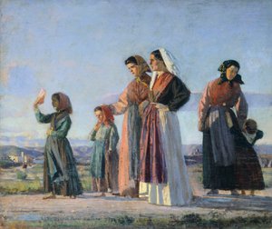 मास से वापसी, लगभग 1865, क्रिस्टियानो बंटी द्वारा (1824-1904), कैनवास पर तेल, 38x46 सेमी