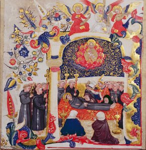 सेंट फ्रांसिस के अंतिम संस्कार को दर्शाती प्रारंभिक &39;ए&39;, c.1410