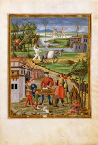 चंद्रमा का प्रभाव: मछली पकड़ने, शिकार और कृषि का दृश्य (लघु, c.1470) द्वारा क्रिस्टोफोरो डी प्रेडिस