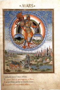 मंगल बिच्छू और बेलियर राशियों के साथ युद्ध के दृश्य। (लघु, सी.1470)