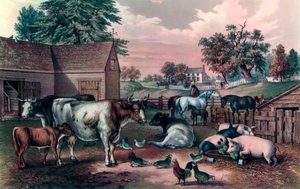 इवनिंग, 1857 में अमेरिकी फार्म यार्ड द्वारा कैरियर और Ives