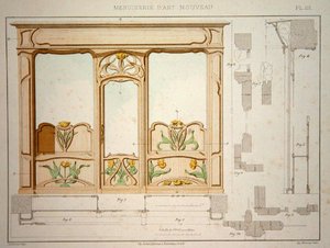 एक दुकान के सामने के लिए डिजाइन, 'मेनुइसेरी डी'आर्ट नोव्यू' से चित्रण c.1900 प्रकाशित (कलर लिथो) द्वारा डैललेकोर्ट डैललेकोर्ट