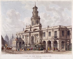 रॉयल एक्सचेंज दूसरा बाहरी, लंदन, 1816 द्वारा डैनियल हैवेल