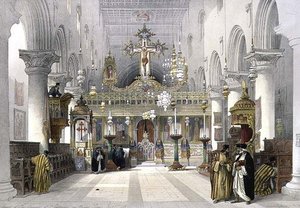 माउंट सिनाई पर सेंट कैथरीन के कॉन्वेंट का चैपल, 21 फरवरी 1839, 'द होली लैंड' के वॉल्यूम III से प्लेट 112, लुई हाघे (1806-85) पब द्वारा उकेरा गया। 1849 (लिथो) द्वारा डेविड (बाद में) रॉबर्ट्स
