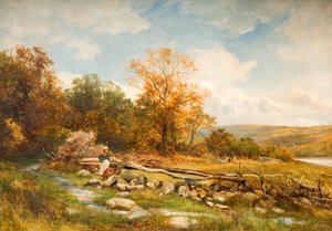 1891 99 नदी में बाछलडियोग में कॉनवे नदी पर ज्वार की बाड़; Conwy; कोनवे; ज्वार की बाड़; बाधा; bachlediog; अफॉन कॉनी; कोनवे; परिदृश्य; वेल्स; वेल्श; पतझड़; पतझड़; द्वारा डेविड बेट्स