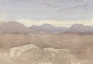 एक पर्वतीय दृश्य, उत्तर वेल्स, c.1818 (w - c और ग्रेफाइट कागज पर) द्वारा डेविड कॉक्स
