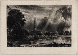 सेलिसबरी कैथेड्रल, c.1832 (रखी कागज पर सफेद चाक के साथ मेजेओटिंट) द्वारा डेविड लुकास