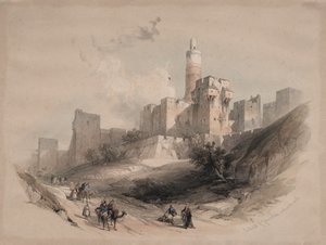 यरूशलेम का गढ़, दीवारों के बिना, डेविड का टॉवर, 1839। द्वारा डेविड रॉबर्ट्स