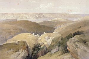 सेंट सबा का कॉन्वेंट, अप्रैल 1839, &39;द होली लैंड&39; के वॉल्यूम II से; लंदन में 1842 में प्रकाशित लुई हेघे (1806-85) द्वारा उत्कीर्ण द्वारा डेविड रॉबर्ट्स