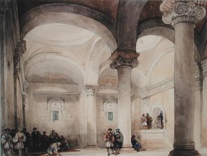 एक मस्जिद का आंतरिक भाग, c.1835 (कागज पर जल रंग) द्वारा डेविड रॉबर्ट्स
