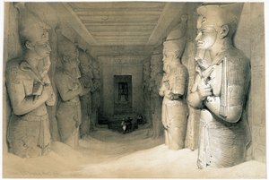 अबू सिंबल (अबू या अबू सिंबल) के मंदिर का आंतरिक भाग, "द होली लैंड" में 09/11/1836 को बनाया गया चित्र, लंदन 1849 द्वारा डेविड रॉबर्ट्स