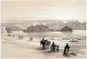 ग्रेया द्वीप, अकाबा की खाड़ी (अकाबा या अकाबा), ड्राइंग 27/02/1839 को "" द होली लैंड "", लंदन 1849 में बनाया गया द्वारा डेविड रॉबर्ट्स
