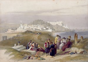 जाफा, प्राचीन जोपा, अप्रैल 16 1839, &39;द होली लैंड&39; के खंड II से प्लेट 61, लुई हागे (1806-85) पब द्वारा उत्कीर्ण। 1843 द्वारा डेविड रॉबर्ट्स
