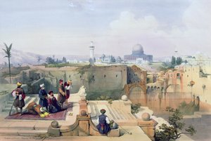 उमर की मस्जिद, मंदिर की साइट को दिखाती है, 1842 में प्रकाशित लुई हागे (1806-85) द्वारा उत्कीर्ण &39;द होली लैंड&39; के खंड I से प्लेट 8