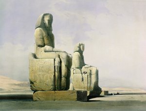 Thebes का 4 दिसंबर, 1838, मेगन की कोलॉसी का विस्तार, मिस्र और नूबिया के वॉल्यूम I से प्लेट 12, लुई हेघे 1806-85 पब द्वारा उत्कीर्ण। 64633 का 1846 लिथो विस्तार