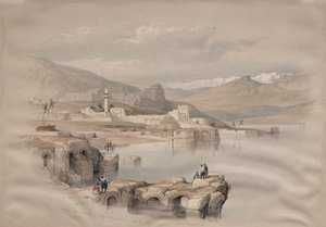 तिबरियास, दीवारों से, दूरी में सुरक्षित, 1839। द्वारा डेविड रॉबर्ट्स