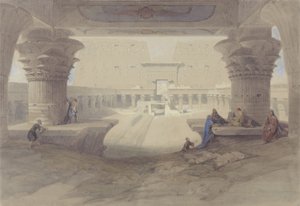 ऊपरी मिस्र के एडफू मंदिर के पोर्टिको के नीचे से देखें द्वारा डेविड रॉबर्ट्स