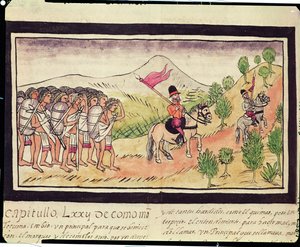 Fol.204v परिवहन सामग्री, 1579 को विजय प्राप्त करने वालों की मदद करने वाले टोटोनैक भारतीय