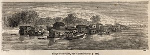 1860 में पेरिस से बुखारेस्ट तक विक्टर ड्यूरु की यात्रा को चित्रित करने के लिए लैंसलॉट द्वारा चित्रित डेन्यूब पर मिलों का एक गाँव। एडौर्ड चार्टन द्वारा संपादित "" ले टूर डू मोंडे" में उत्कीर्णन द्वारा डायडोनेन्स अगस्टे लैंसेलोट