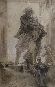 एक बच्चे को बचाने वाले लैंटेनैक का मार्क्विस, विक्टर ह्यूगो (1802-85) (कागज़ पर पेंसिल, क्रेयॉन और गॉचे) द्वारा क्वाट्रे-विन्ग-ट्रेइज़ से चित्रण