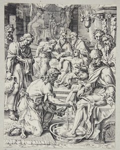 ईसा मसीह शिष्यों के पैर धो रहे थे द्वारा Maarten van Heemskerck