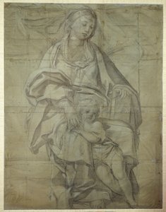 मैडोना एंड चाइल्ड (कागज पर काला चाक) द्वारा Domenichino