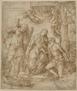 द वर्जिन एंड चाइल्ड विद सेंट माइकल और जेरोम, c.1520-25 द्वारा डोमिनिको कैंपाग्नोला