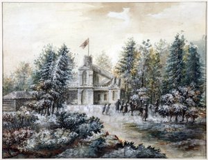 Pavillon de chasse Crack, a Pavlovsk - Pavlovsk में Krak हाउस - Domenico Felice Lamoni (1745-1830)। कागज पर जल रंग और सफेद रंग, 1778 के बाद। सेंट पीटर्सबर्ग के इतिहास का राज्य संग्रहालय