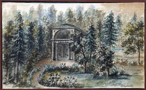 Pavillon en memoire de Frederica, soeur de l'imperatrice Maria Feodorovna, a Pavlovsk - Pavlovsk - Domenico Felice Lamoni (1745-1830) में फ़्रेडरिका, महारानी मारिया फ़्योदोरोव्ना की बहन की याद में मंडप। कागज पर जल रंग और सफेद रंग, १७८७ के बाद